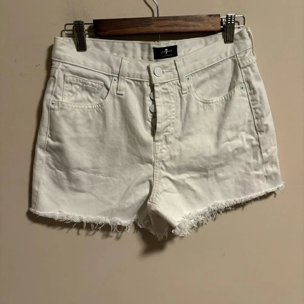 7 For All Mankind Monroe Revolve Cut Off Raw Hem Shorts Clean White- Size 25